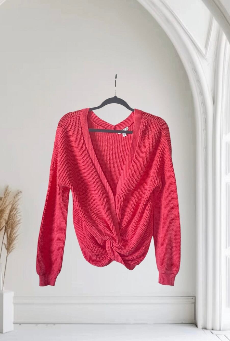BP Women's Pink Knotted Pullover Sweater V-neck Small